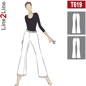 Line2Line snitmønster - T619 Trompet buks med elastik i taljen